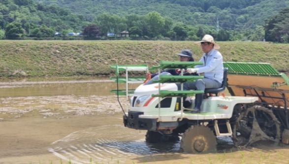 이석범 남양주시 부시장, 영농철 맞아 풍년 기원 모내기 시연