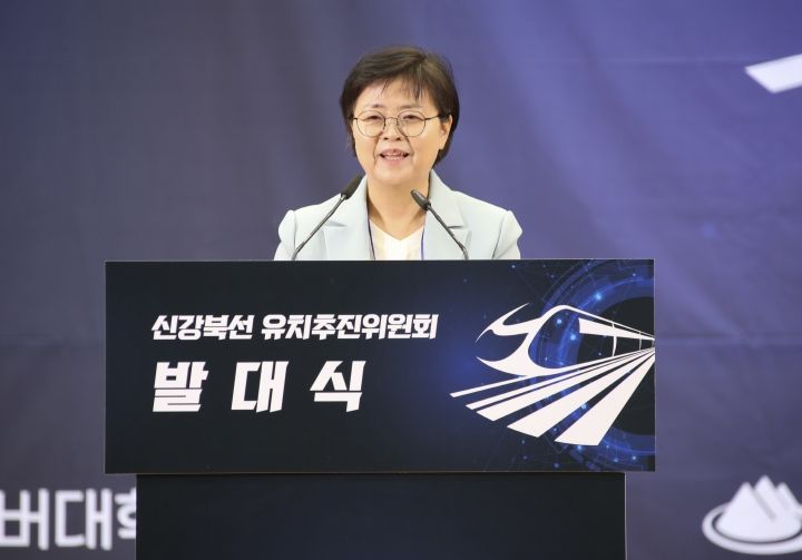 이순희 서울 강북구청장이 지난 17일 '신강북선 유치추진위원회 발대식'에서 인사말을 전하고 있다