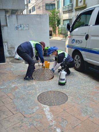 광진구보건소가 여름 바퀴벌레 출몰 시기에 맞춰 방역작업을 실시하고 있다