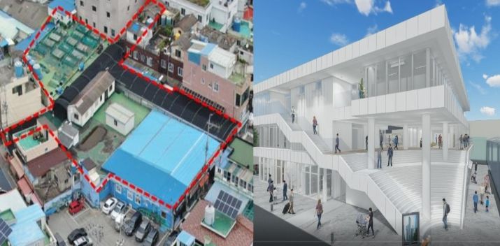 중앙시장 A동 통합 공공건물 신축(오른쪽 조감도)